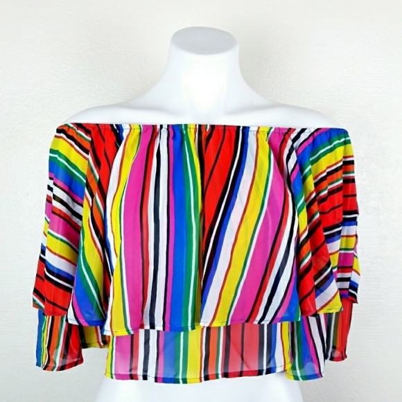 Forever 21 Tops - Forever 21 Rainbow Off Shoulder Crop Top